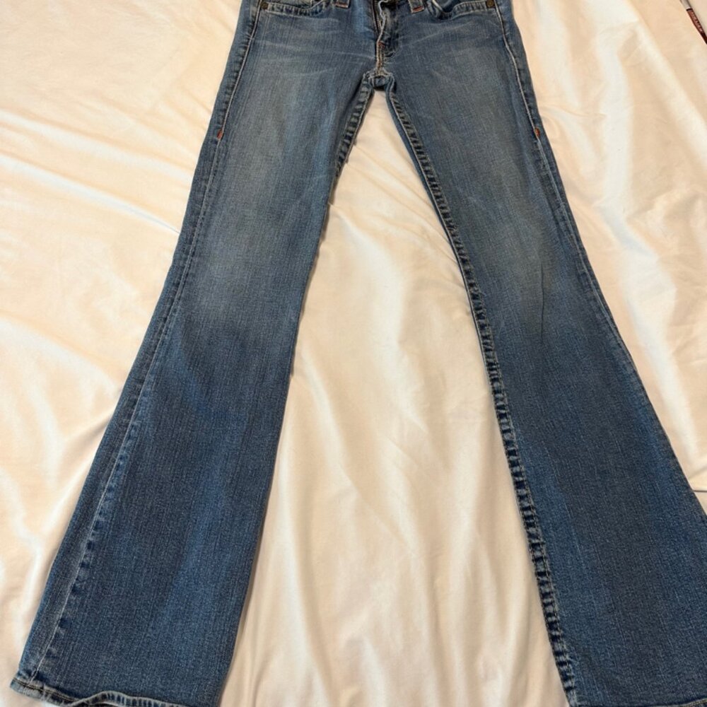 True Religion  Women's Size 30 Blue Denim Stretch Slim Flare Jeans USA Made